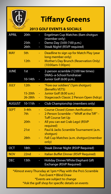 Tiffany Greens Golf Schedule